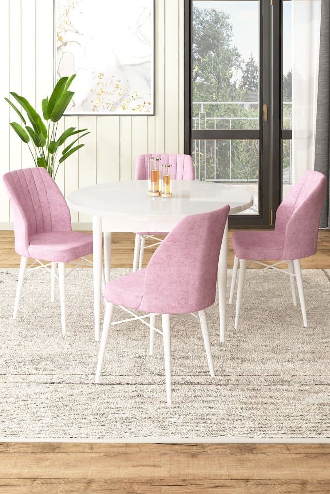 Dining Table & Chairs Set (5 Pieces) Rox - White, Pink 1