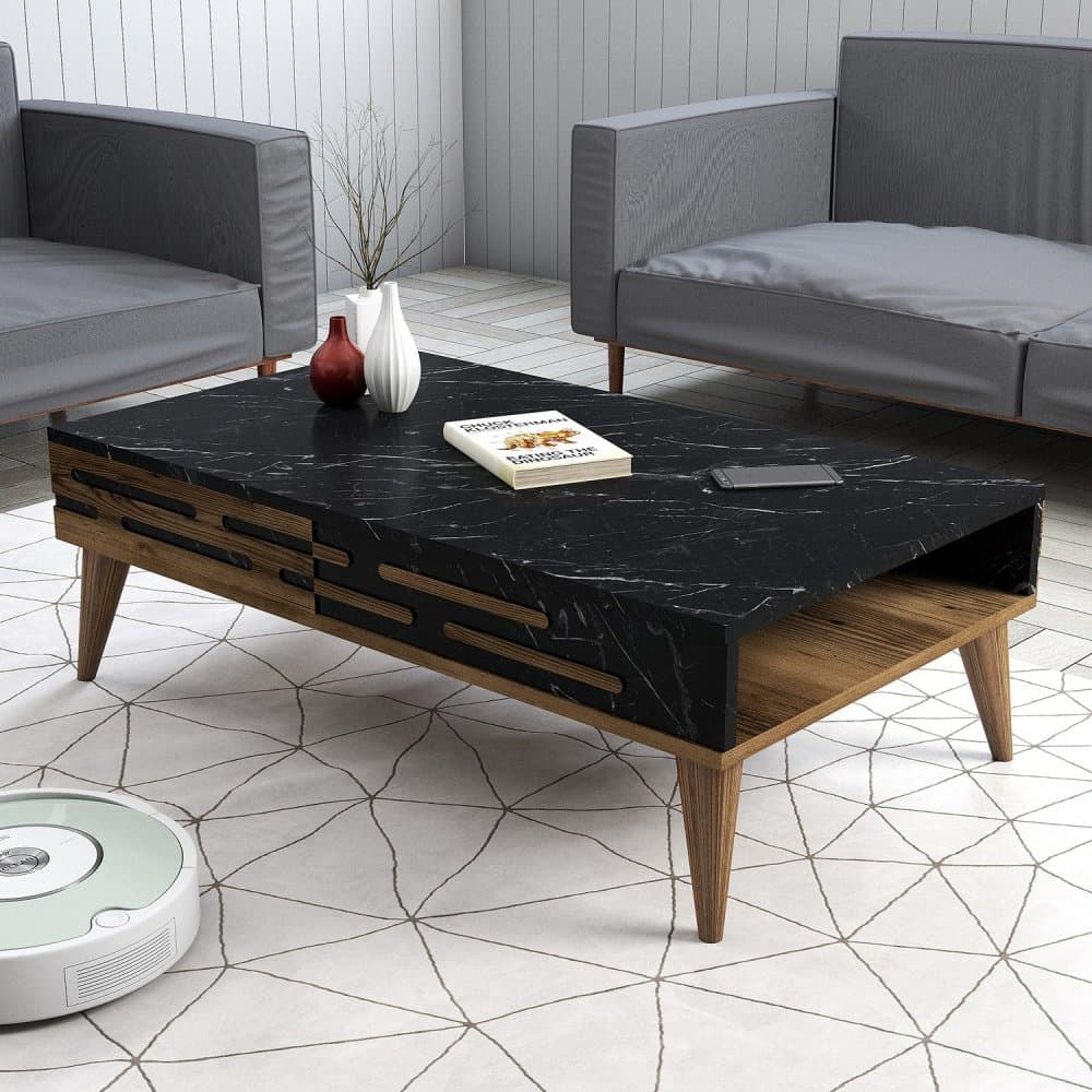 Konferenčný stolík Valensiya - Walnut, Black, Marble 1
