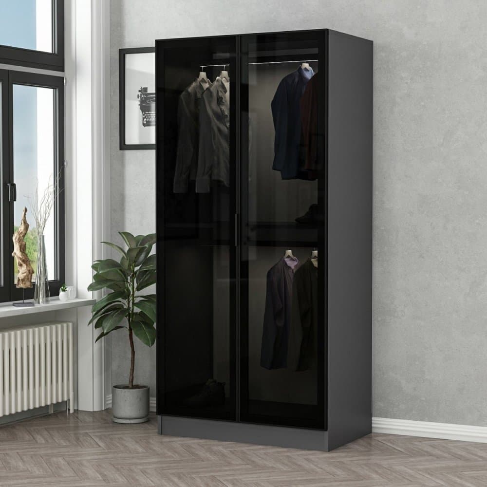 Šatníková skriňa Kale Glass Anthracite - 190