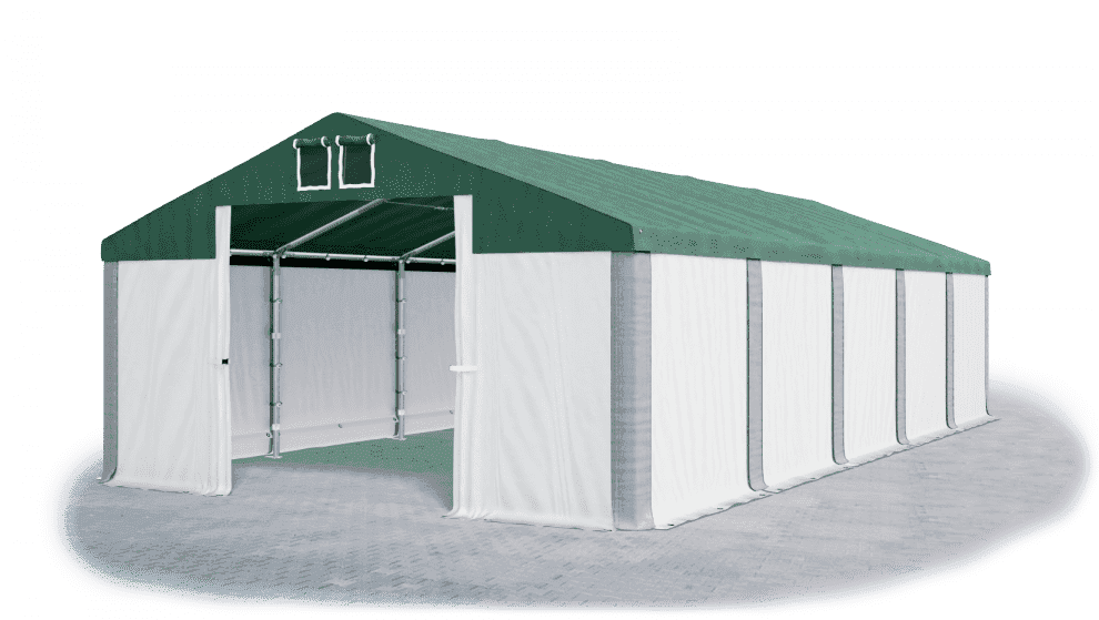 Skladový stan 5x10x2,5m strecha PVC 560g/m2 boky PVC 500g/m2 konštrukcie ZIMA PLUS Zelená Bílá Šedá