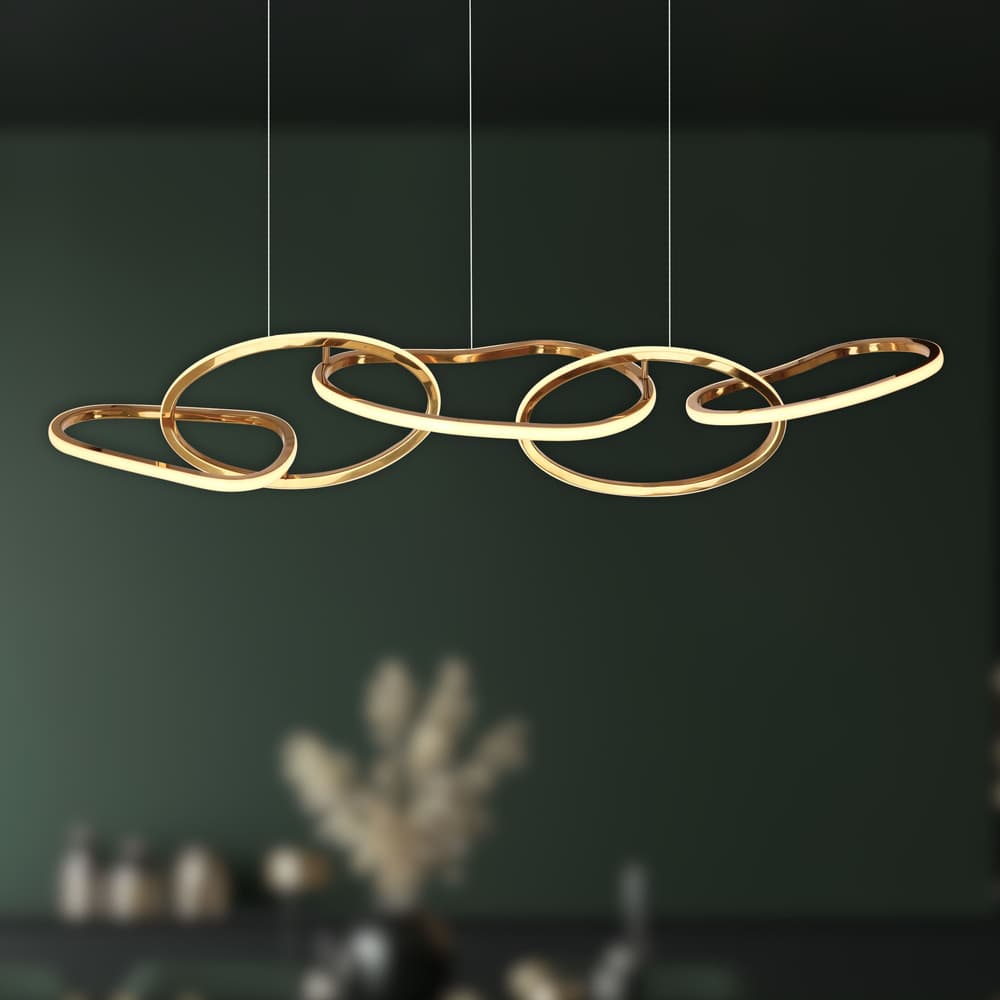 Závesná lampa ANNELI, francúzske zlato, 45W LED, 3000K, biely kryt 1