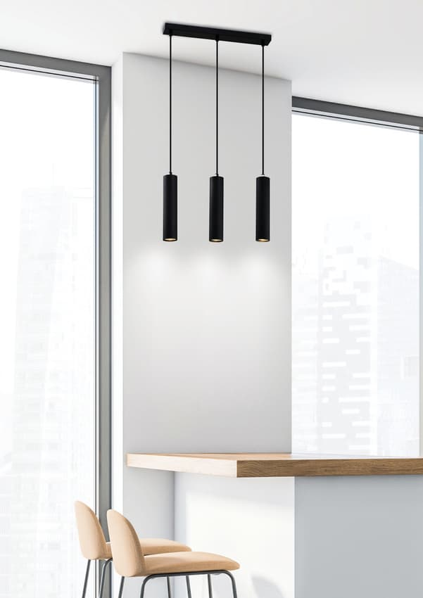 Čierna trojitá závesná lampa 3x25W GU10 Tubo 1