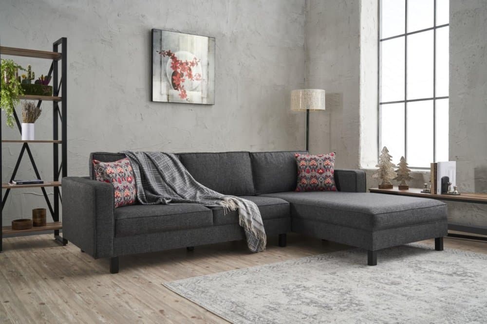 Rohová sedacia súprava / Rohová pohovka Kale Linen Right - Anthracite