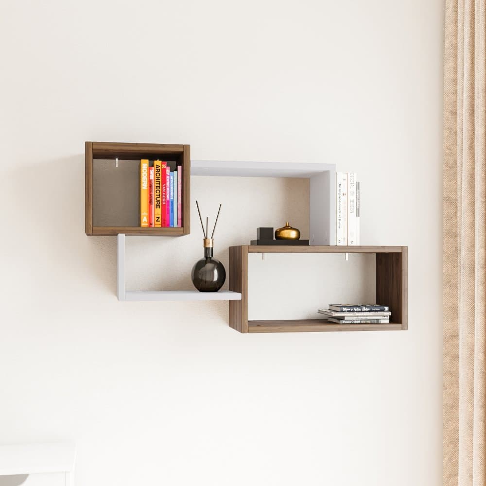 Nástenná polica Ayder - Walnut, White