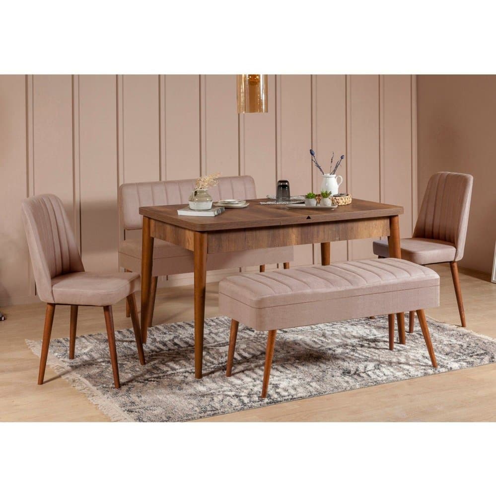 Jedálenský set s rozkladacím stolom a stoličkami (5 kusov) Vina 0900 - 4 - Walnut, Stone
