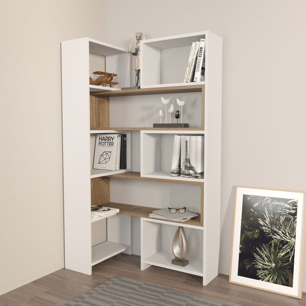 Knižnica Poyraz - White, Walnut 1