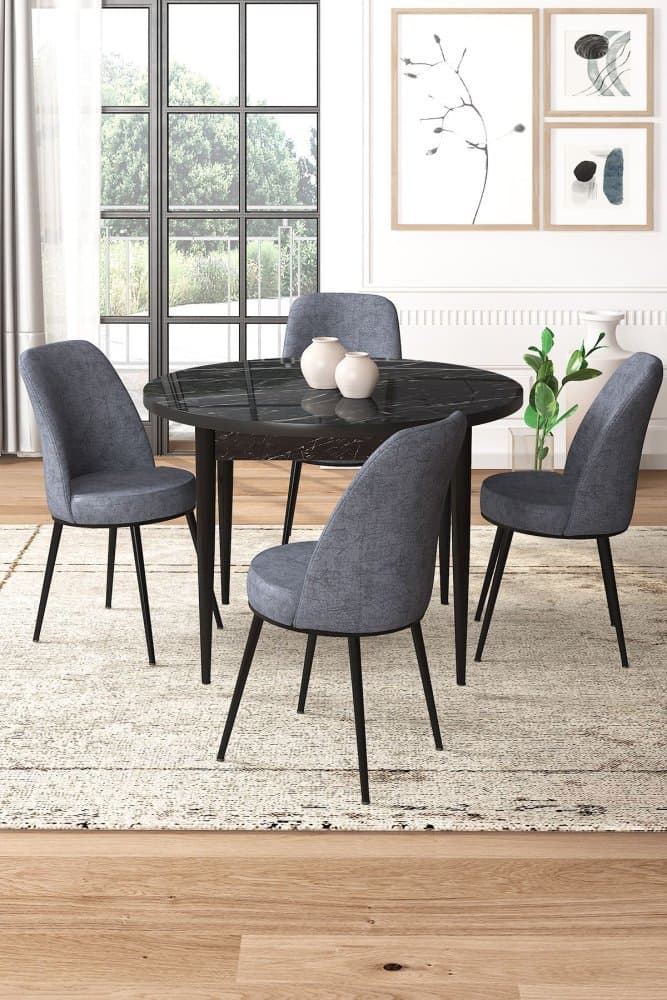 Dining Table & Chairs Set (5 Pieces) Tor - Black Marble, Fume 1