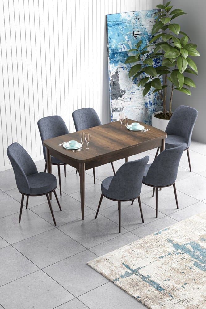 Extendable Dining Table & Chairs Set (7 Pieces) Han - Baroque, Fume 1