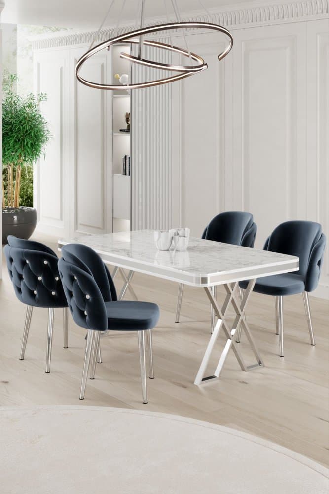 Dining Table & Chairs Set (5 Pieces) Rigel - White, Chrome, Anthracite 1
