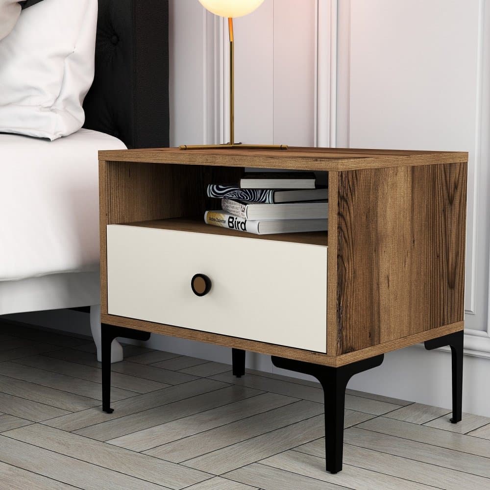 Nočný stolík Lizbon 533 - Walnut, Cream