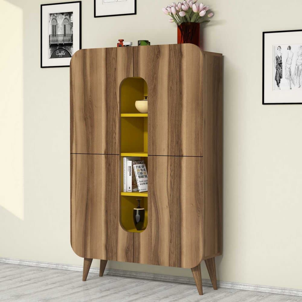 Viacúčelová skrinka Mine - Walnut, Yellow 1