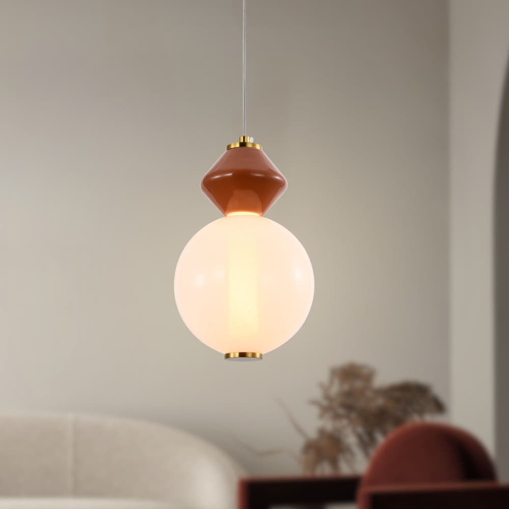 FLORES lampa wisząca mosiężny+brązowy 7W LED 3000K klosz biały