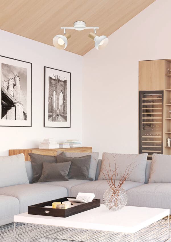 Stropné nástenné svietidlo pásik biele + drevo 2x40W Puerto 1