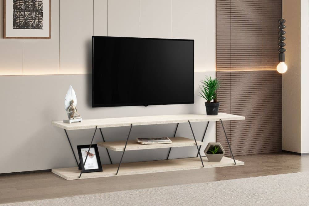 TV stolík Canaz - Black, Travertine 1