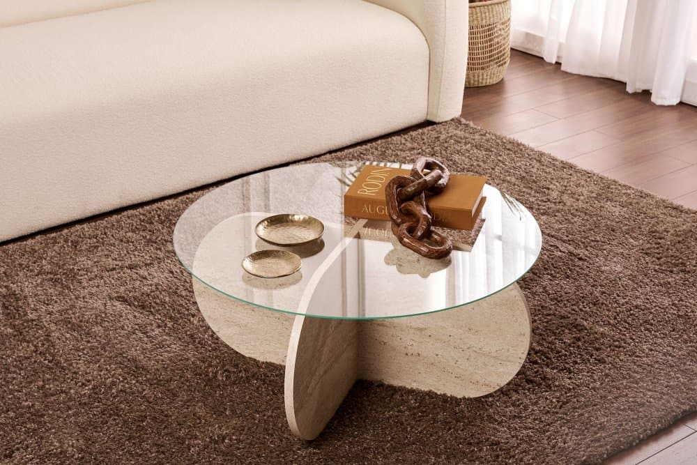 Konferenčný stolík Aeris - Travertine, Transparent 1