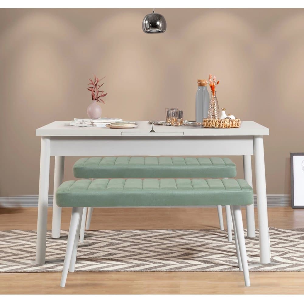 Jedálenský set s rozkladacím stolom a lavicou (3 kusy) Santiago 0400 - White, Green