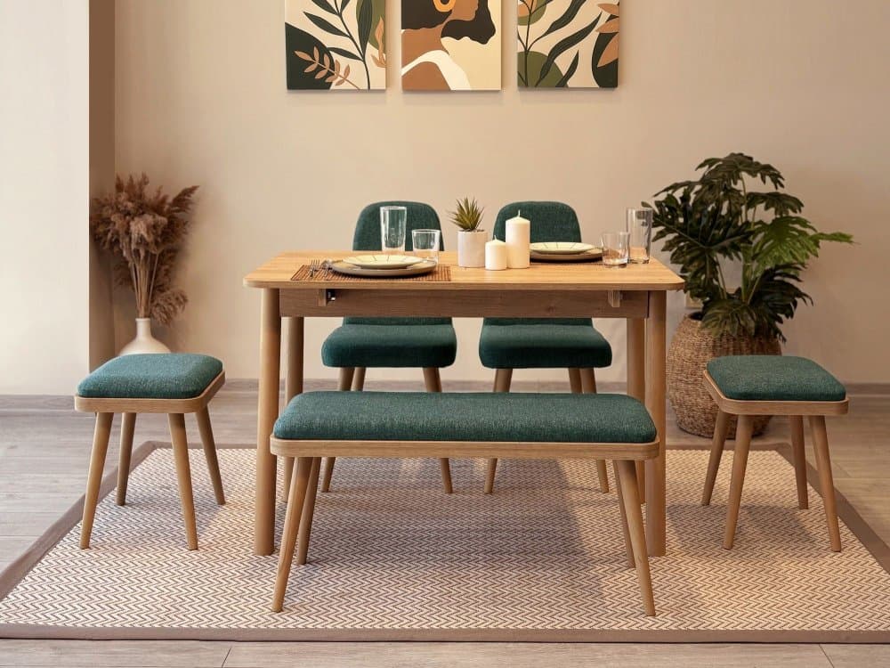 Jedálenský set s rozkladacím stolom a stoličkami (6 kusov) Vina Mini 03 1070 - Oak, Green