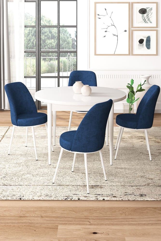 Dining Table & Chairs Set (5 Pieces) Tor - White, Navy Blue 1