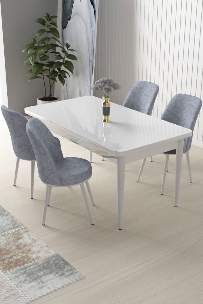 Dining Table & Chairs Set (5 Pieces) Nil - White, Grey 1