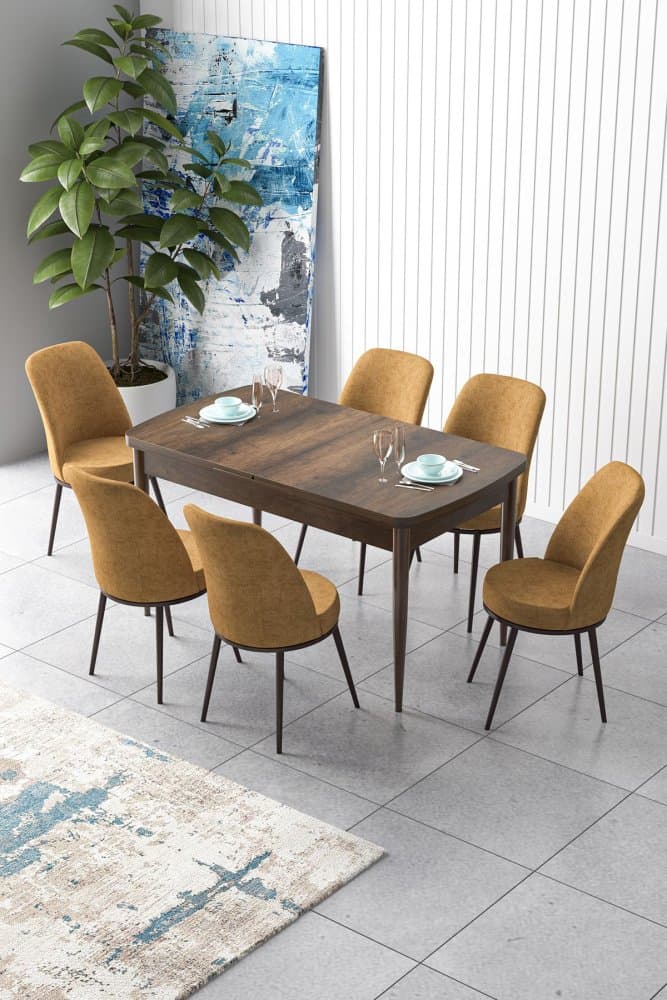 Extendable Dining Table & Chairs Set (7 Pieces) Zen - Baroque, Cappuccino 1
