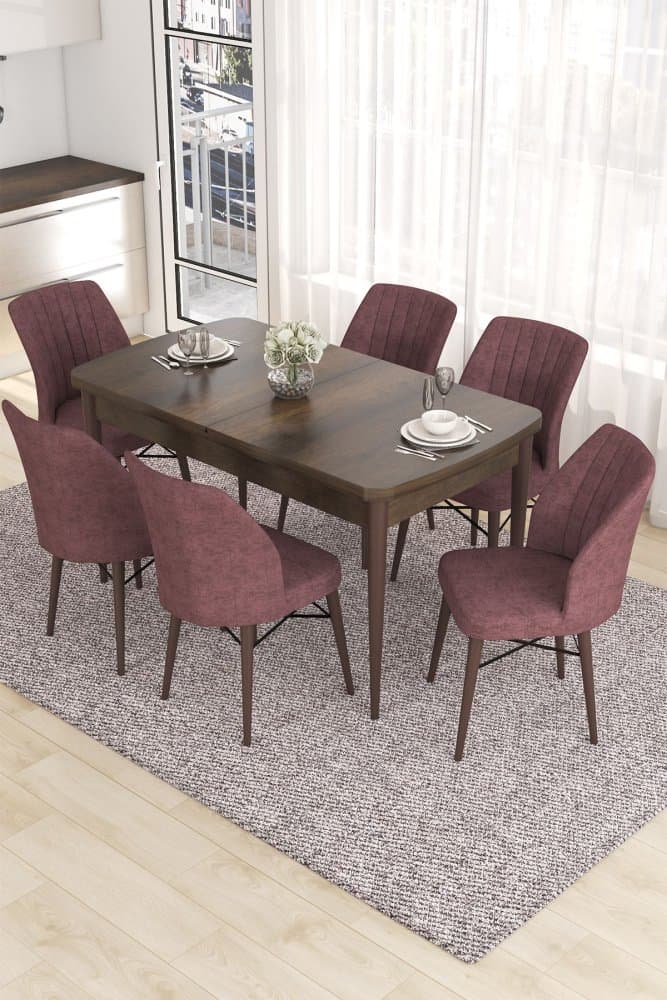 Extendable Dining Table & Chairs Set (7 Pieces) Eva - Baroque, Dusty Rose 1