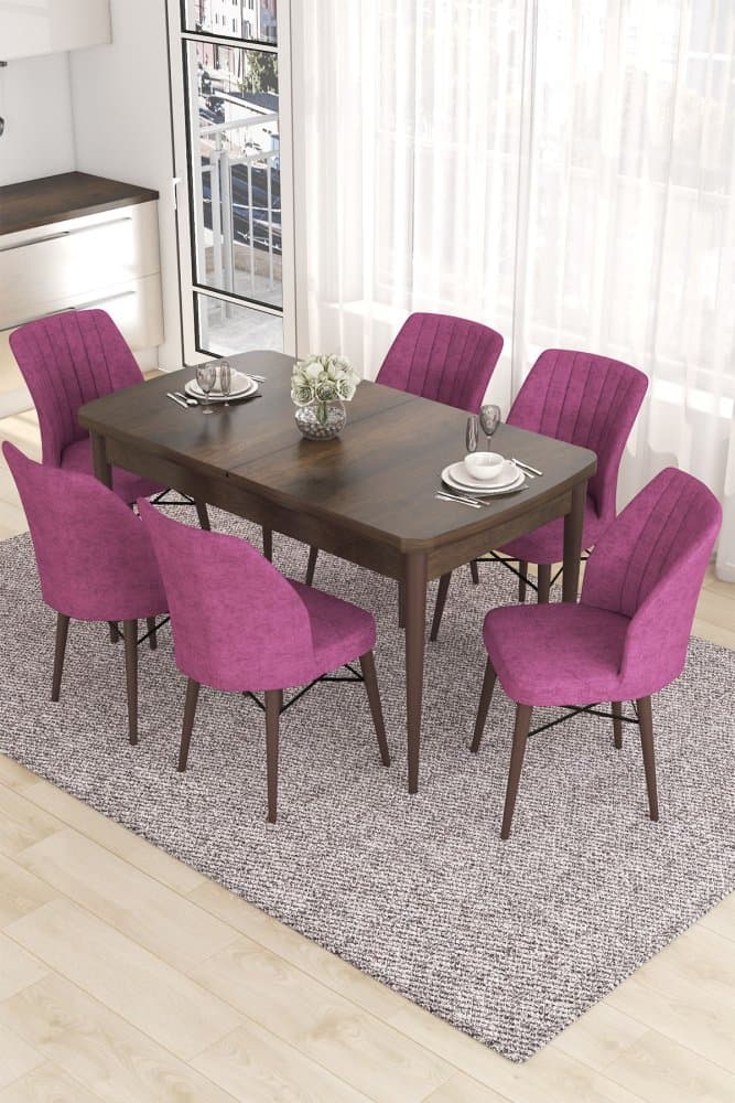 Extendable Dining Table & Chairs Set (7 Pieces) Eva - Baroque, Purple 1