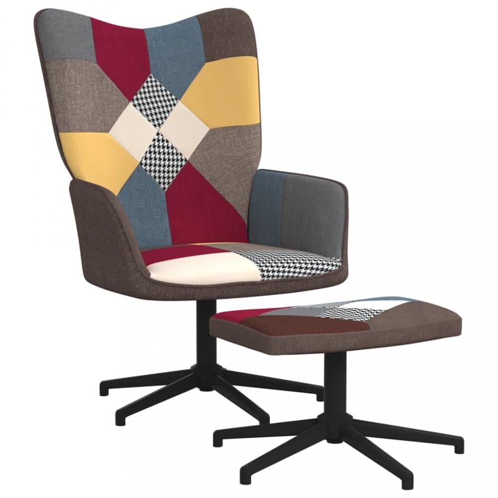 Otočné kreslo s podnožkou patchwork látka / kov Dekorhome 1