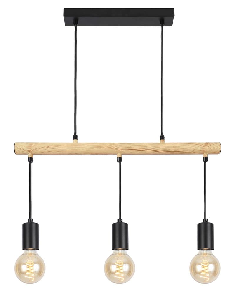 Závesná lampa čierna + drevo 3x60W Izzy 1