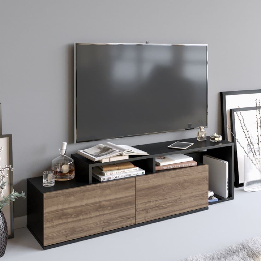 TV stolík Nexera - Black, Walnut 1