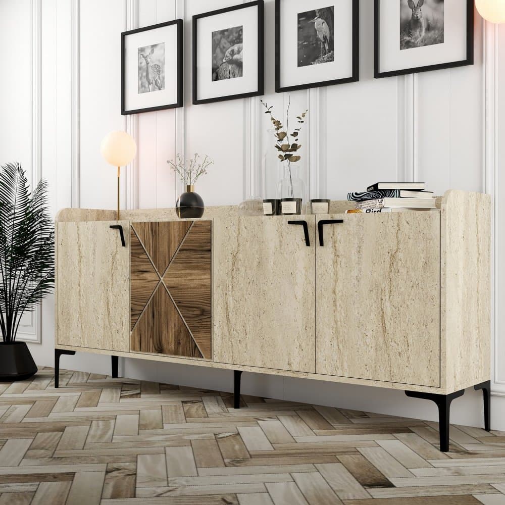 Konzolový stolík Venedik - Walnut, Travertine 1