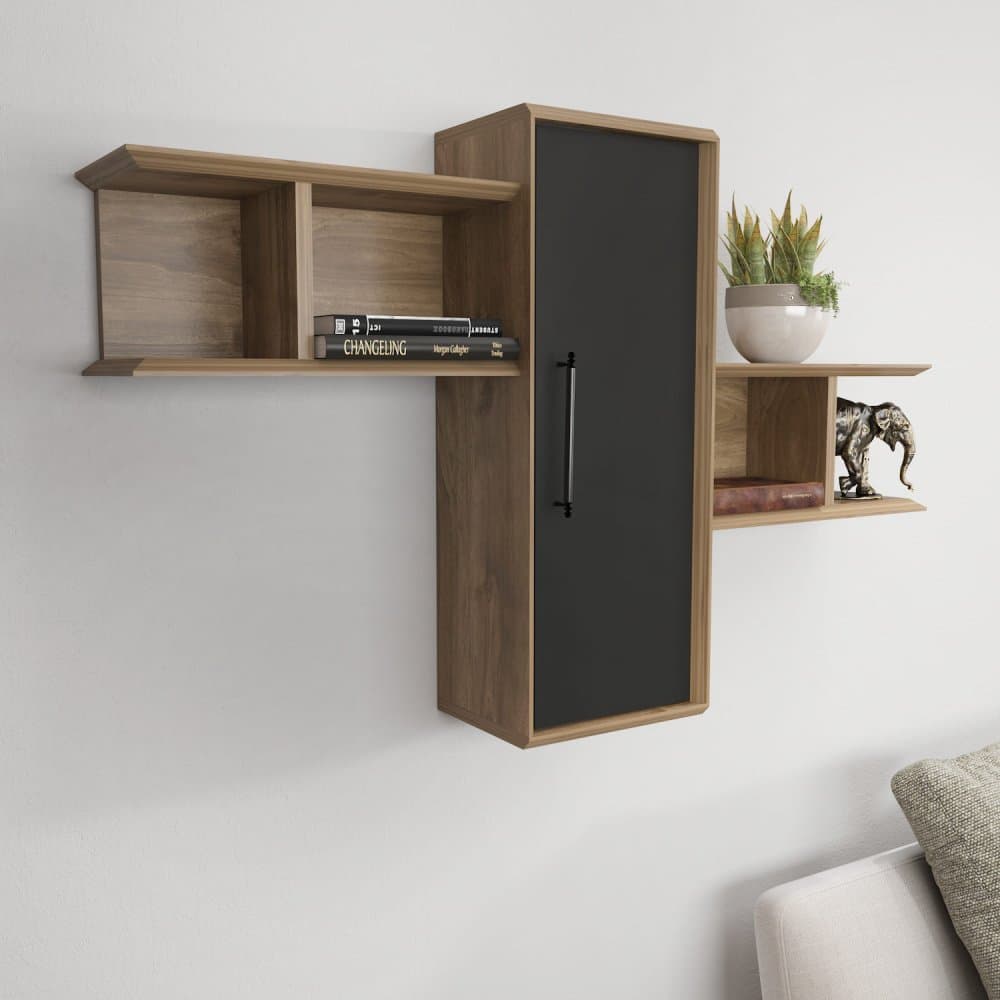 Nástenná polica Olida - Walnut, Black