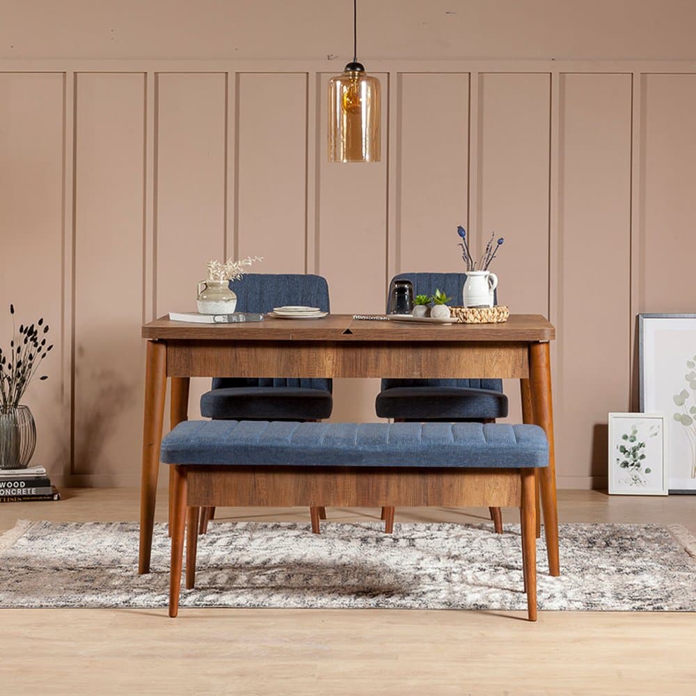 Jedálenský set s rozkladacím stolom a stoličkami (4 kusy) Vina 1048 - Dark Blue, Walnut