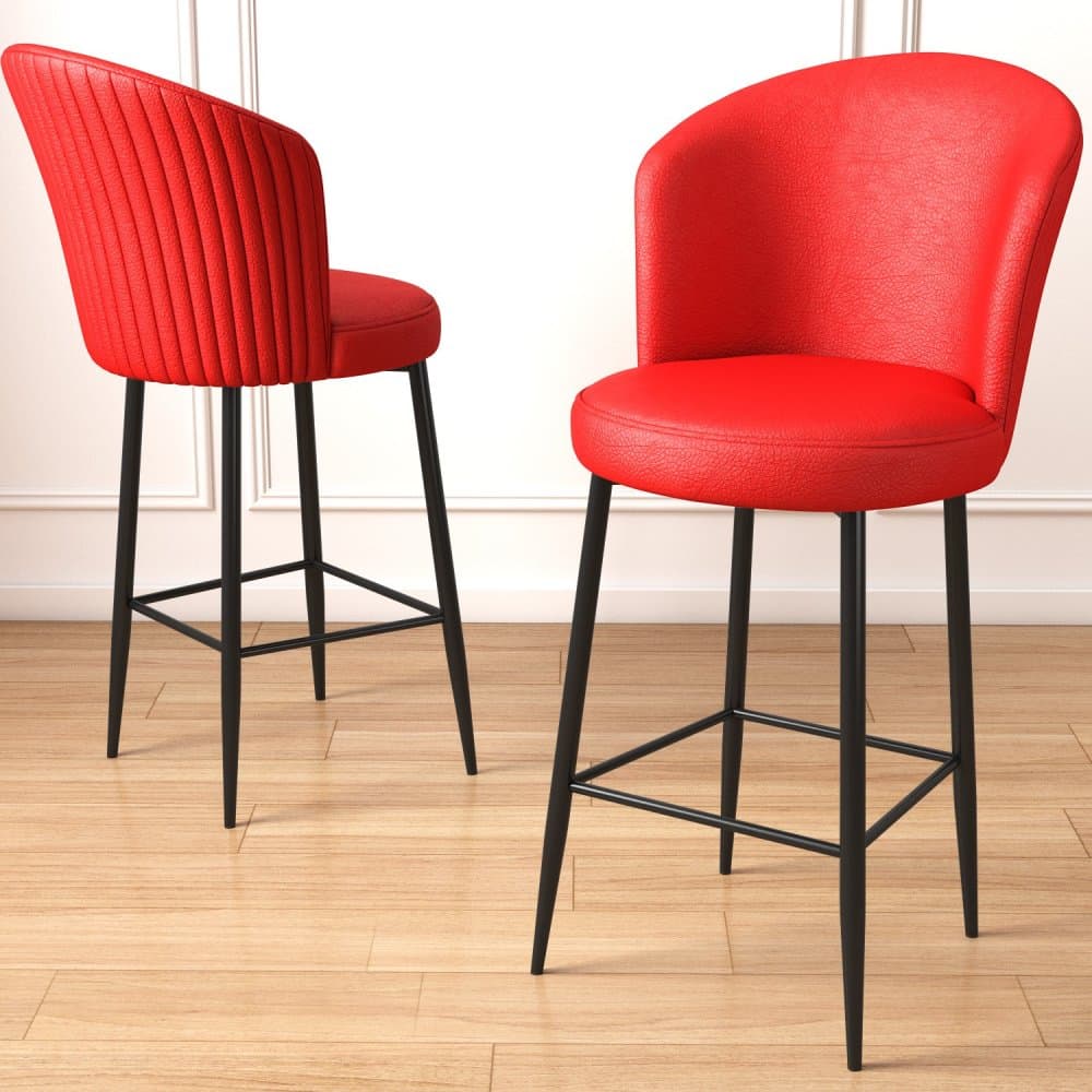 Bar Stool Set (2 Pieces) Uras - Red, Black