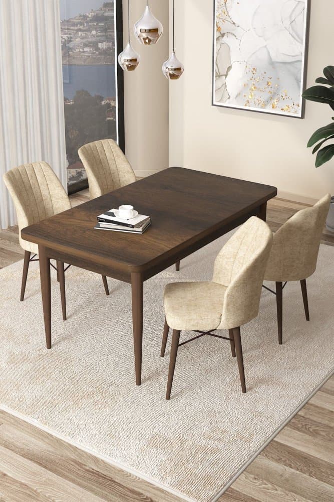 Dining Table & Chairs Set (5 Pieces) Arp - Baroque, Cream