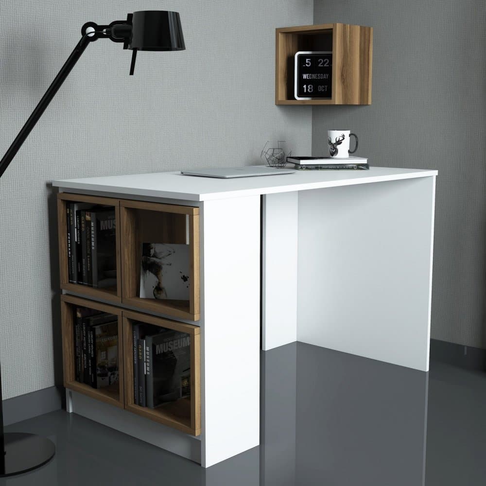 Písací stôl Box - White, Walnut 1