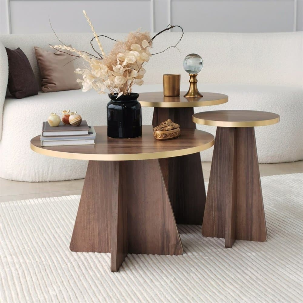 Súprava konferenčných stolíkov Mushroom 2 - Gold, Walnut