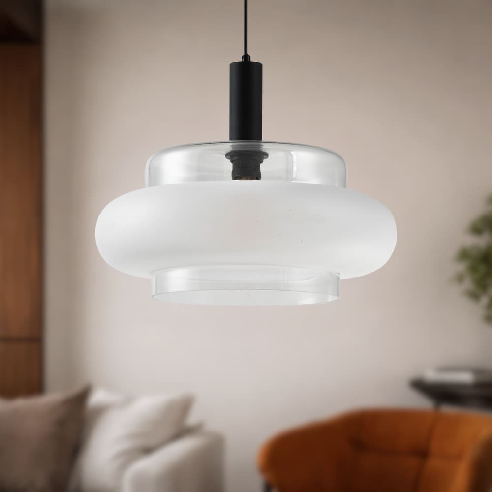 BRIZI lampa wisząca czarny 1x40W E27 klosz bezbarwny+mrożony 1