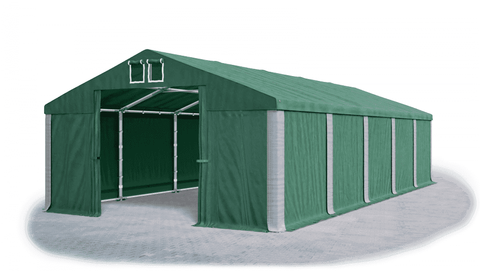 Skladový stan 5x10x2,5m strecha PVC 560g/m2 boky PVC 500g/m2 konštrukcie ZIMA PLUS Zelená Zelená Šedá