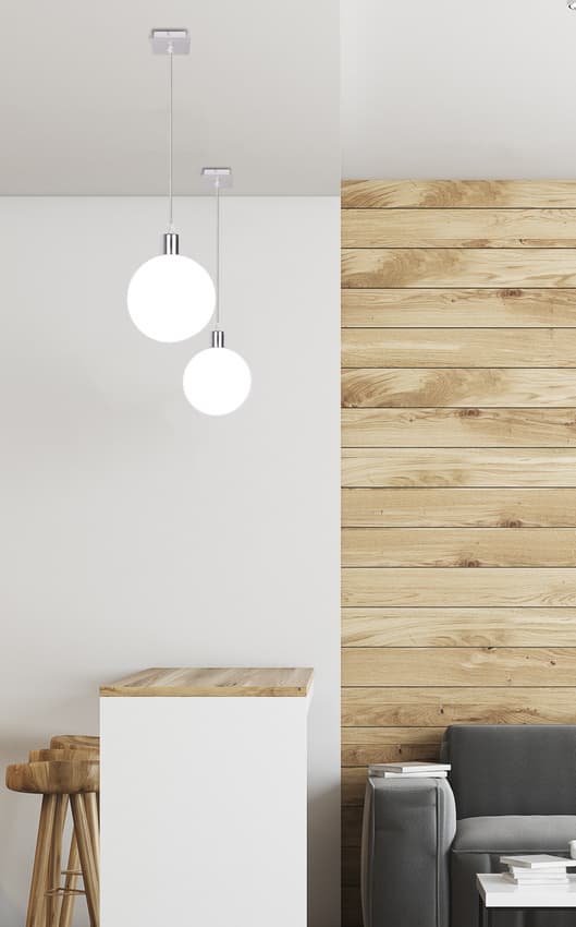 Závesná lampa s bielym tienidlom na guľu 15 cm Oden 1