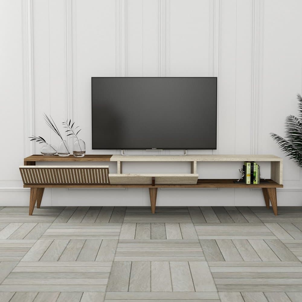 TV stolík Milan - Walnut, Travertine 1