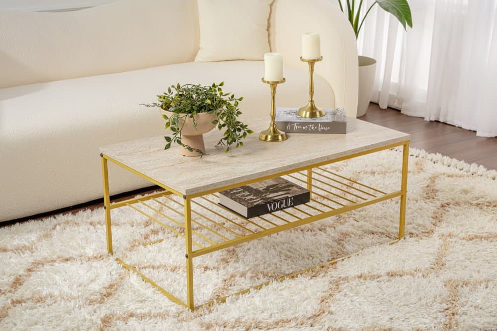 Konferenčný stolík Asude - Gold, Travertine 1
