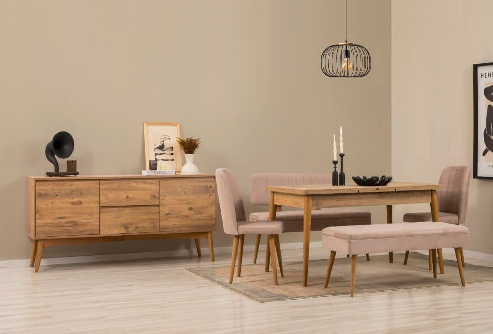 Set s rozkladacím stolom, stoličkami a konzolou (6 kusov) Vina Bench 04 0900 - Atlantic Pine, Stone 1