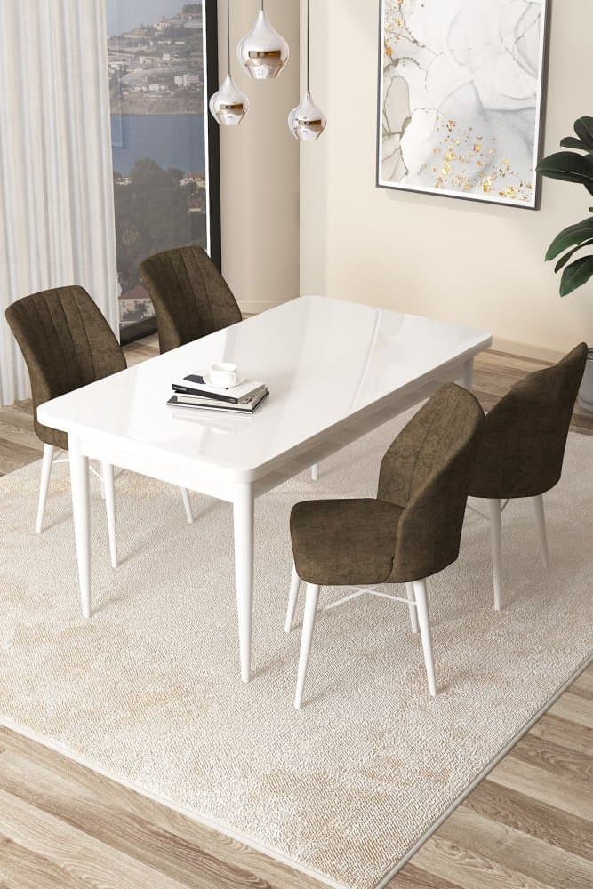 Dining Table & Chairs Set (5 Pieces) Arp - White, Brown 1