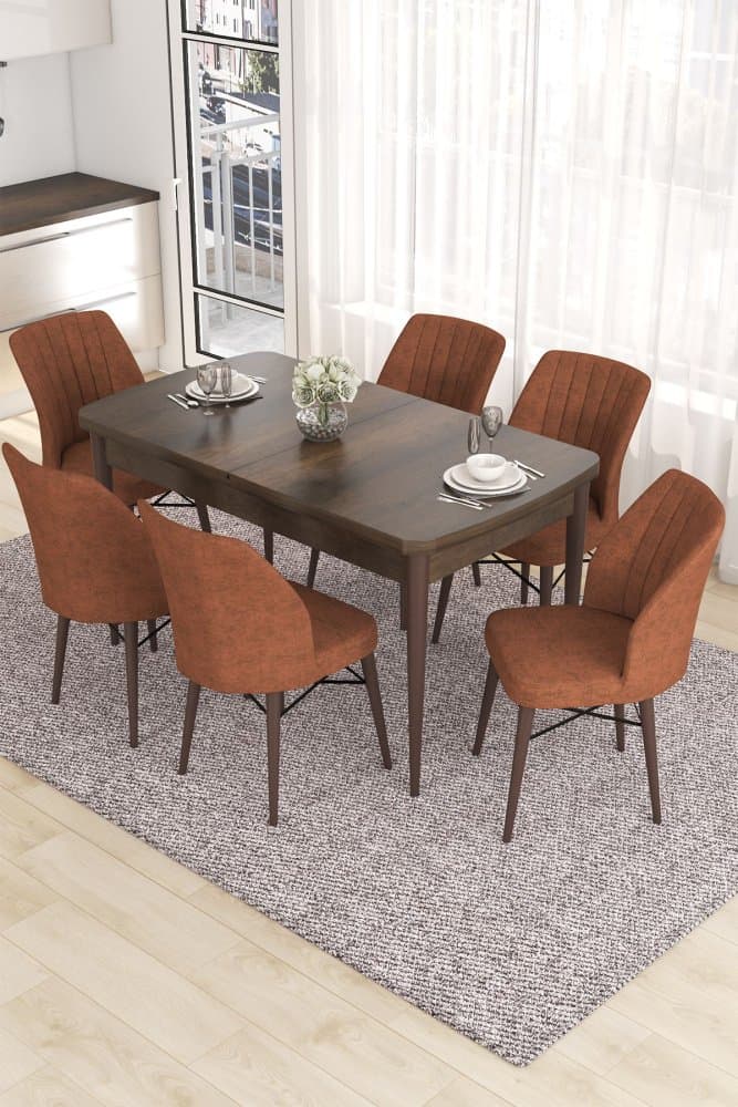 Extendable Dining Table & Chairs Set (7 Pieces) Eva - Baroque, Tile Red 1