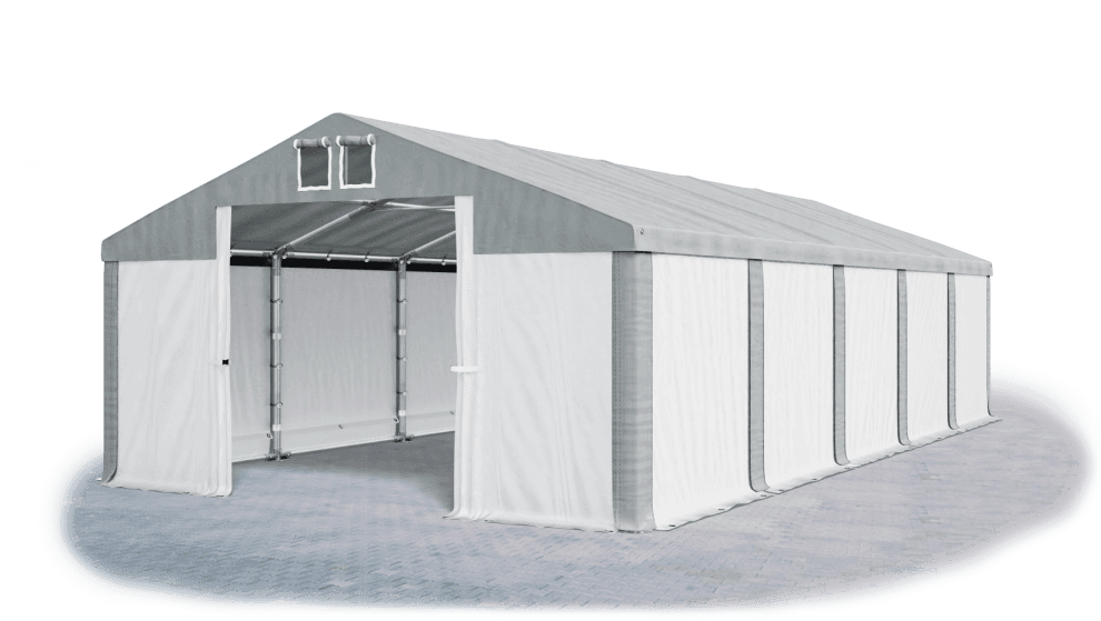 Skladový stan 5x10x2,5m strecha PVC 560g/m2 boky PVC 500g/m2 konštrukcie ZIMA PLUS Šedá Bílá Šedá