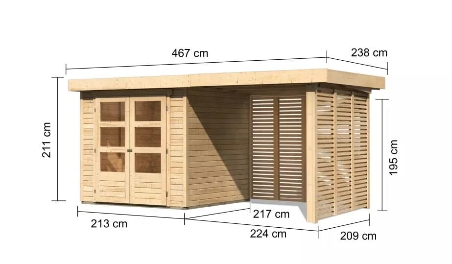 Drevený záhradný domček ASKOLA 2 s prístavkom Lanitplast 1