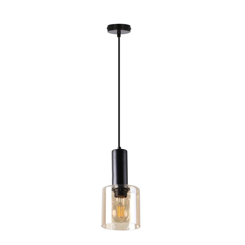 Závesná lampa Isar čierna 1x40 E27 jantárové tienidlo 1