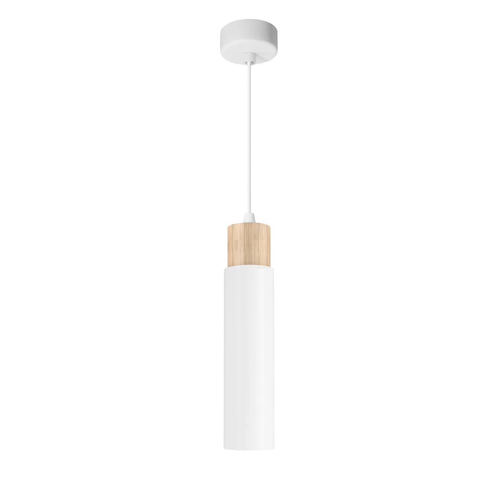 Závesná lampa Claro biela 1x15W GU10 tienidlo biele+drevené
