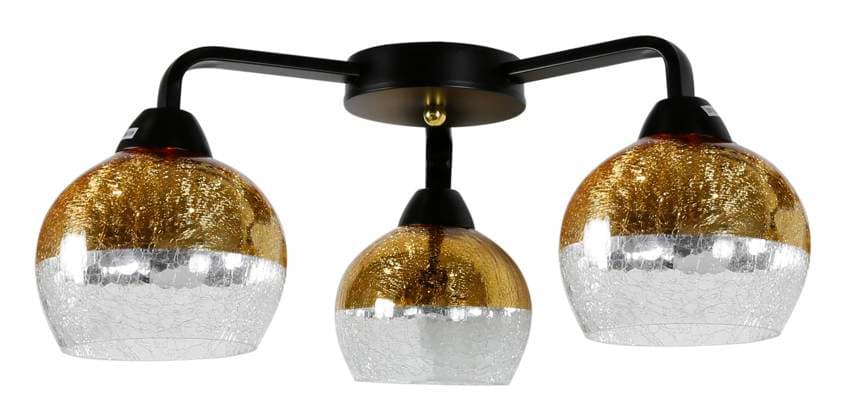 Čierno-zlatá stropná lampa, sklenené tienidlá, 3x60W, Cromina Gold