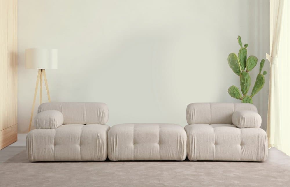 Trojmiestna pohovka Doblo 3 Seater ( L1-Pouffe-1R) - Cream Bouclette
